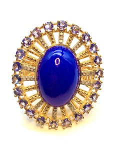 Bochic “Orient” Blue Opal, Tanzanite & Diamond Ring Set In 18K Gold & Silver