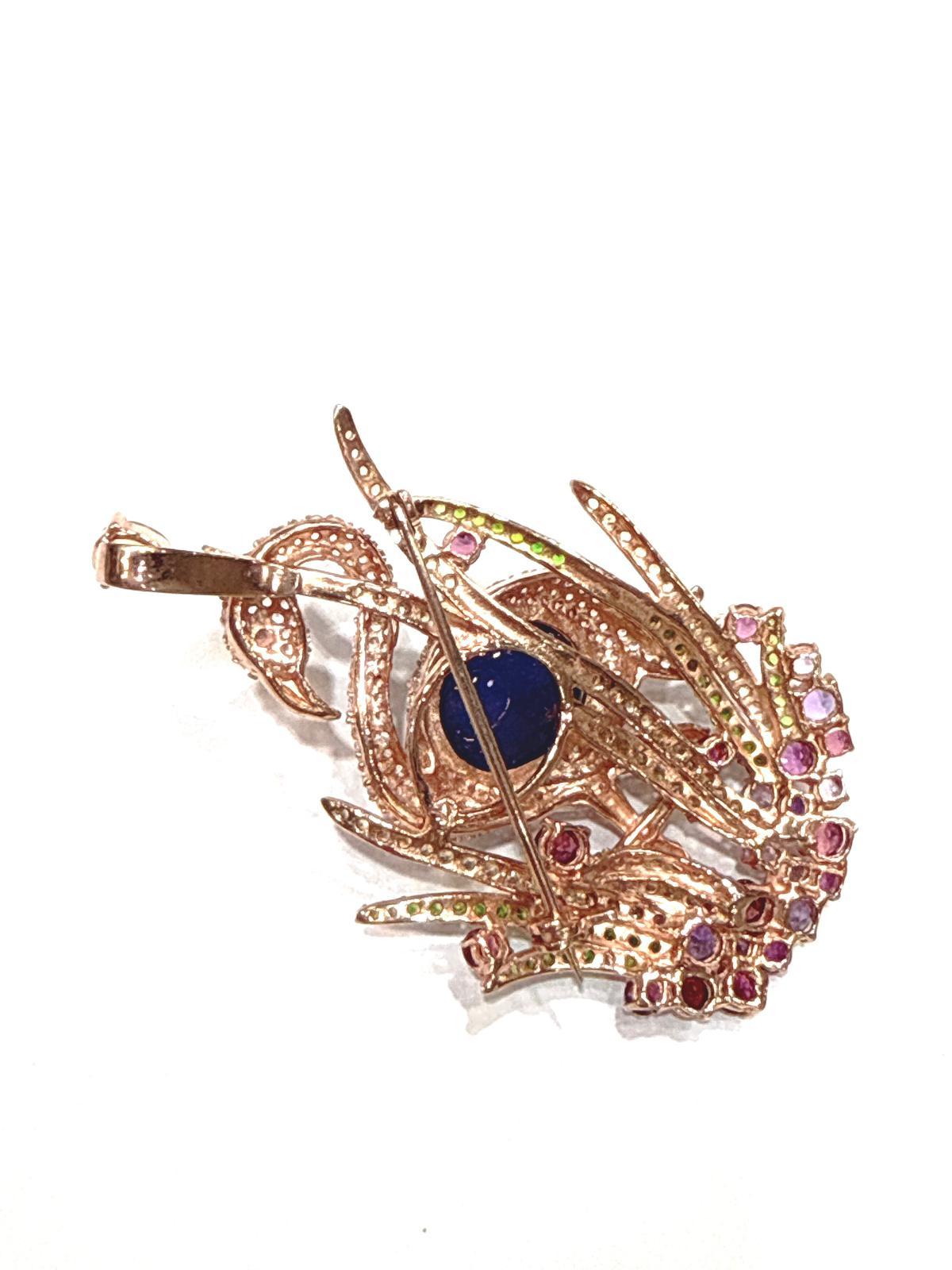 Bochic “Orient” Blue Sapphire, Amethyst & Peridot Brooch Set 18K Gold & Silver In New Condition For Sale In New York, NY