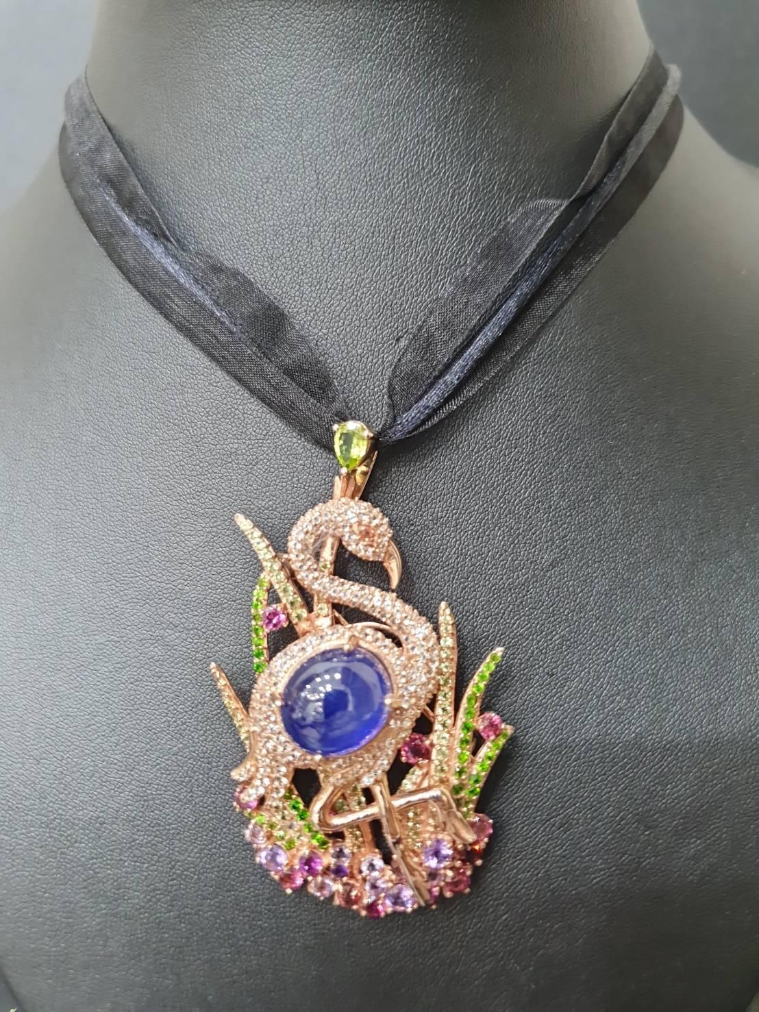 Bochic “Orient” Blue Sapphire, Amethyst & Peridot Brooch Set 18K Gold & Silver For Sale 1