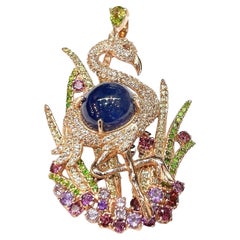 Juego de broche Bochic "Oriente" de zafiro azul, amatista y peridoto Oro de 18 quilates y plata
