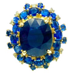 Anello vintage con zaffiro blu e diamanti "Orient" di Bochic, 18 carati e argento