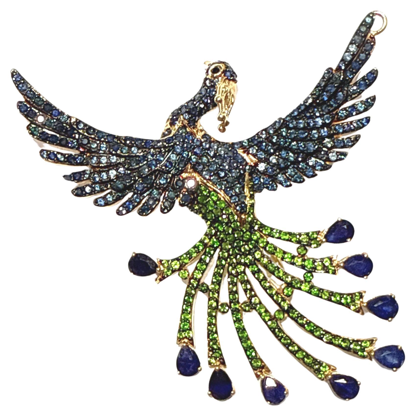 Bochic “Orient” Blue Sapphire & Garant Brooch Set In 18K Gold & Silver