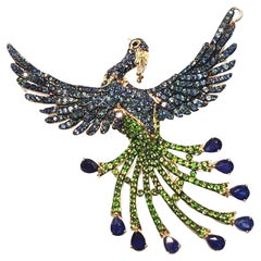 Spilla Bochic "Orient" con zaffiro blu e Garant in oro e argento 18 carati