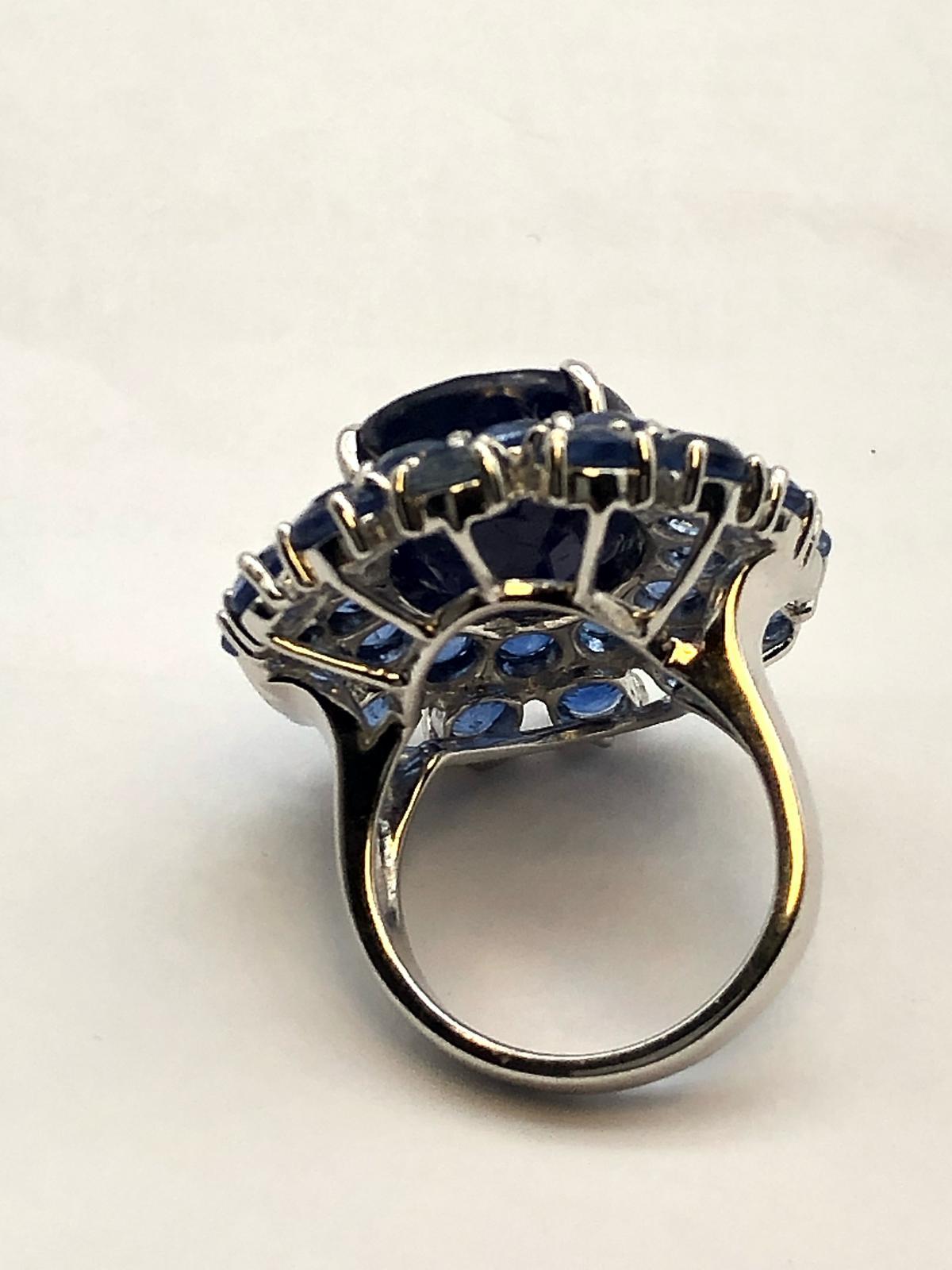 Women's or Men's Bochic “Orient” Blue Sapphire & Kyanite Cocktail Ring Set In 18K Gold & Silver For Sale