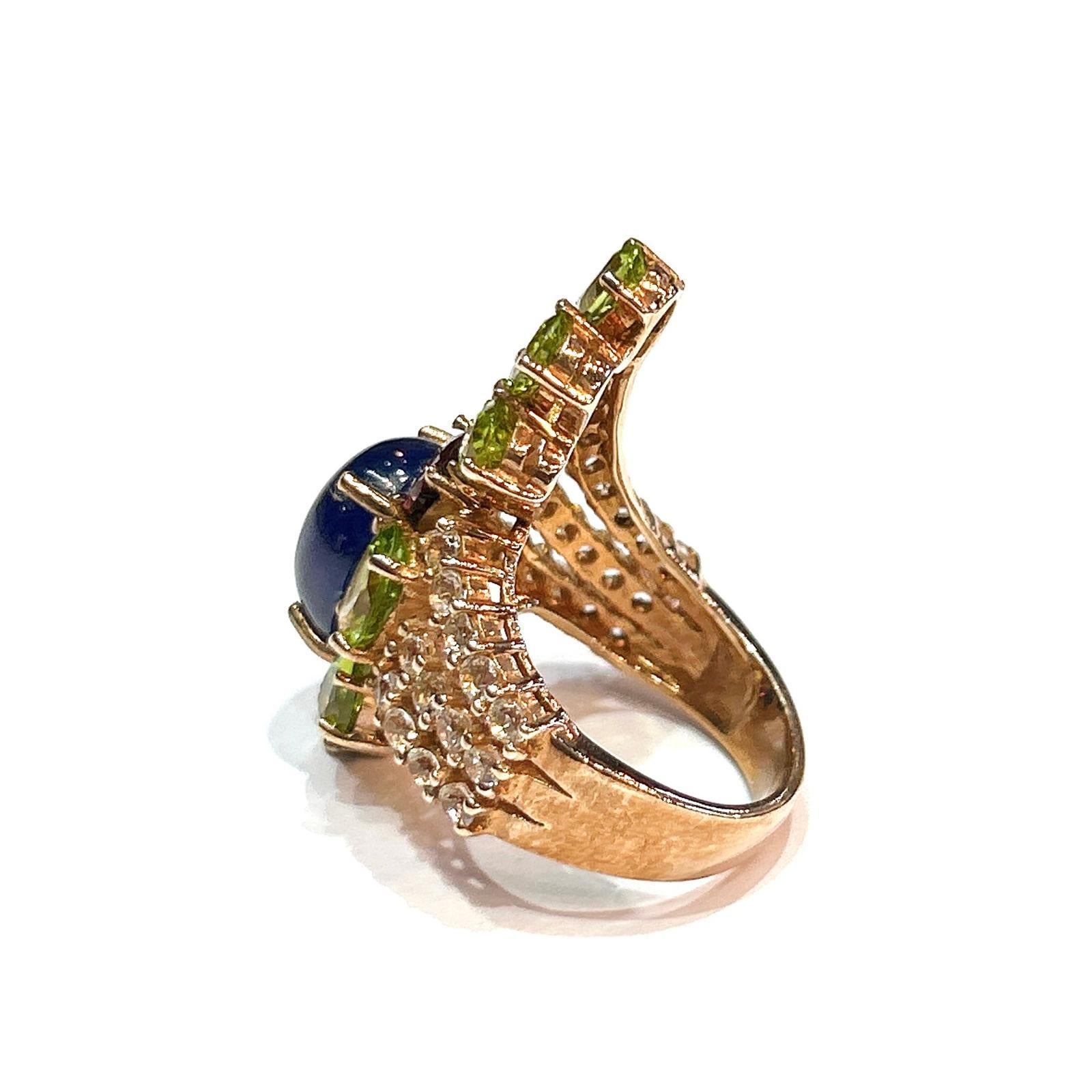 Brilliant Cut Bochic “Orient” Blue Sapphire & Multi Gem Cocktail Ring In 18K Gold & Silver For Sale