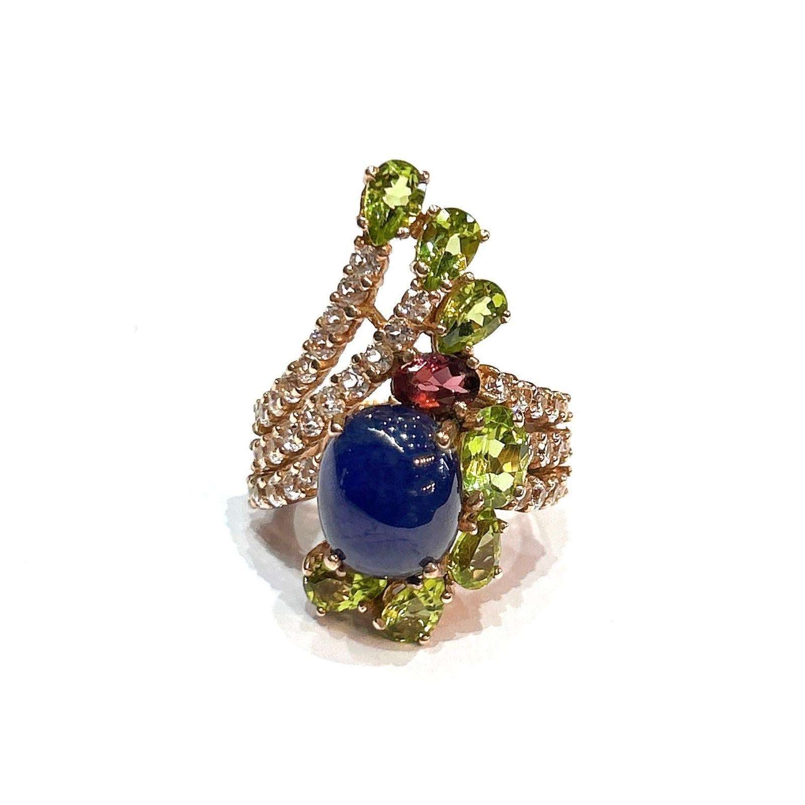 Bochic “Orient” Blue Sapphire & Multi Gem Cocktail Ring In 18K Gold & Silver In New Condition For Sale In New York, NY