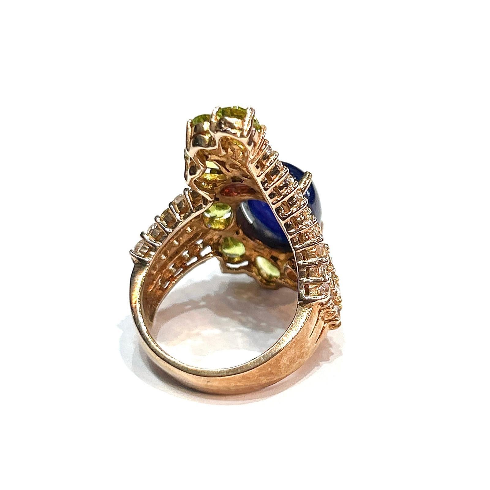 Women's or Men's Bochic “Orient” Blue Sapphire & Multi Gem Cocktail Ring In 18K Gold & Silver For Sale