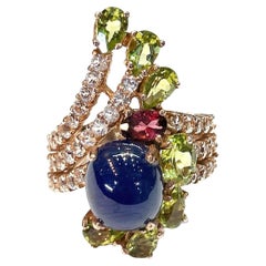 Anillo de cóctel Bochic "Orient" de zafiro azul y multigema en oro de 18 quilates y plata