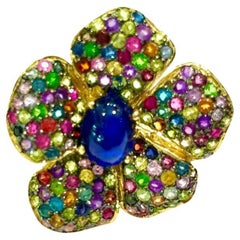 Bochic “Orient” Blue Sapphire & Multi Sapphire Cocktail Ring Set 18K Gold&Sil