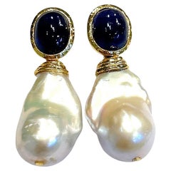 Orecchini Bochic "Orient" con zaffiro blu e perla in oro giallo 18 carati e A. Silver