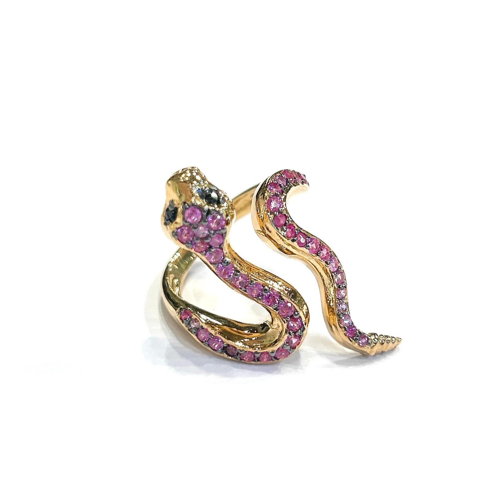 Bochic “Orient” Blue Sapphire & Red Ruby Serpent Ring In 18K Gold & Silver For Sale 4