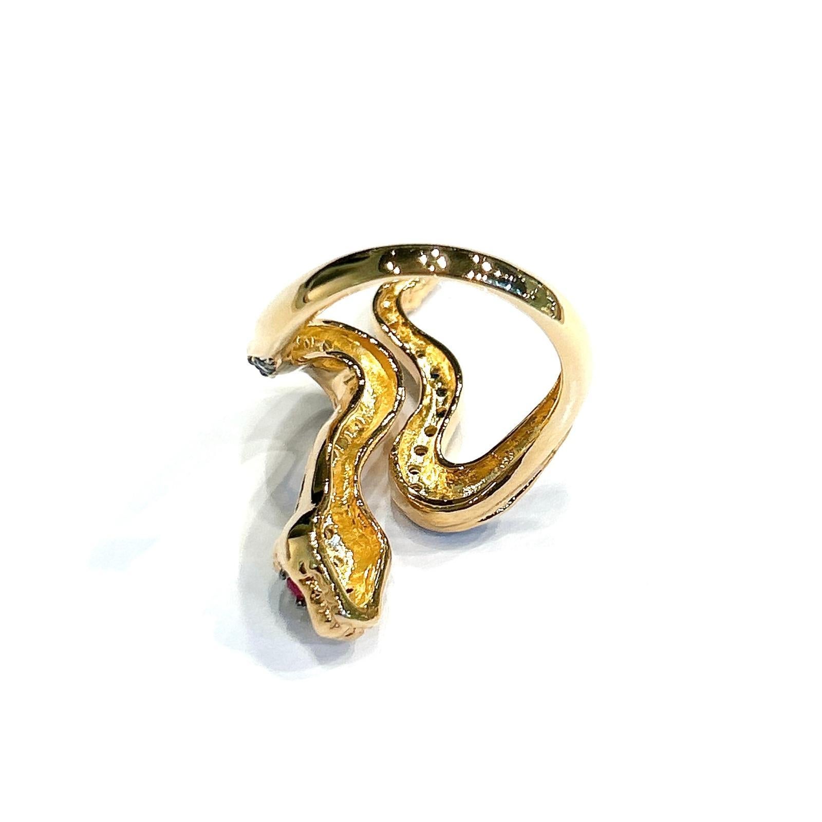 Women's or Men's Bochic “Orient” Blue Sapphire & Red Ruby Serpent Ring In 18K Gold & Silver