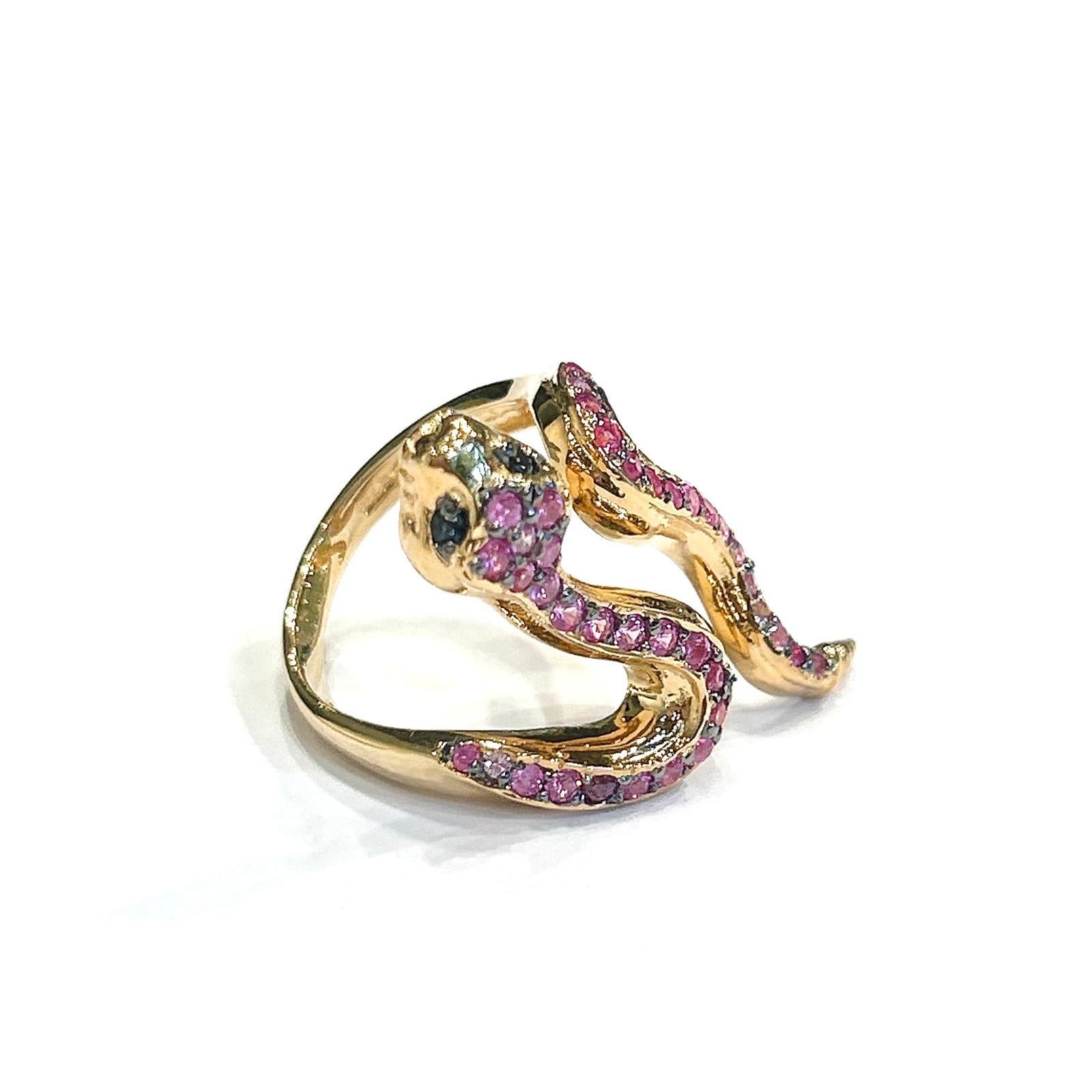 Women's or Men's Bochic “Orient” Blue Sapphire & Red Ruby Serpent Ring In 18K Gold & Silver For Sale