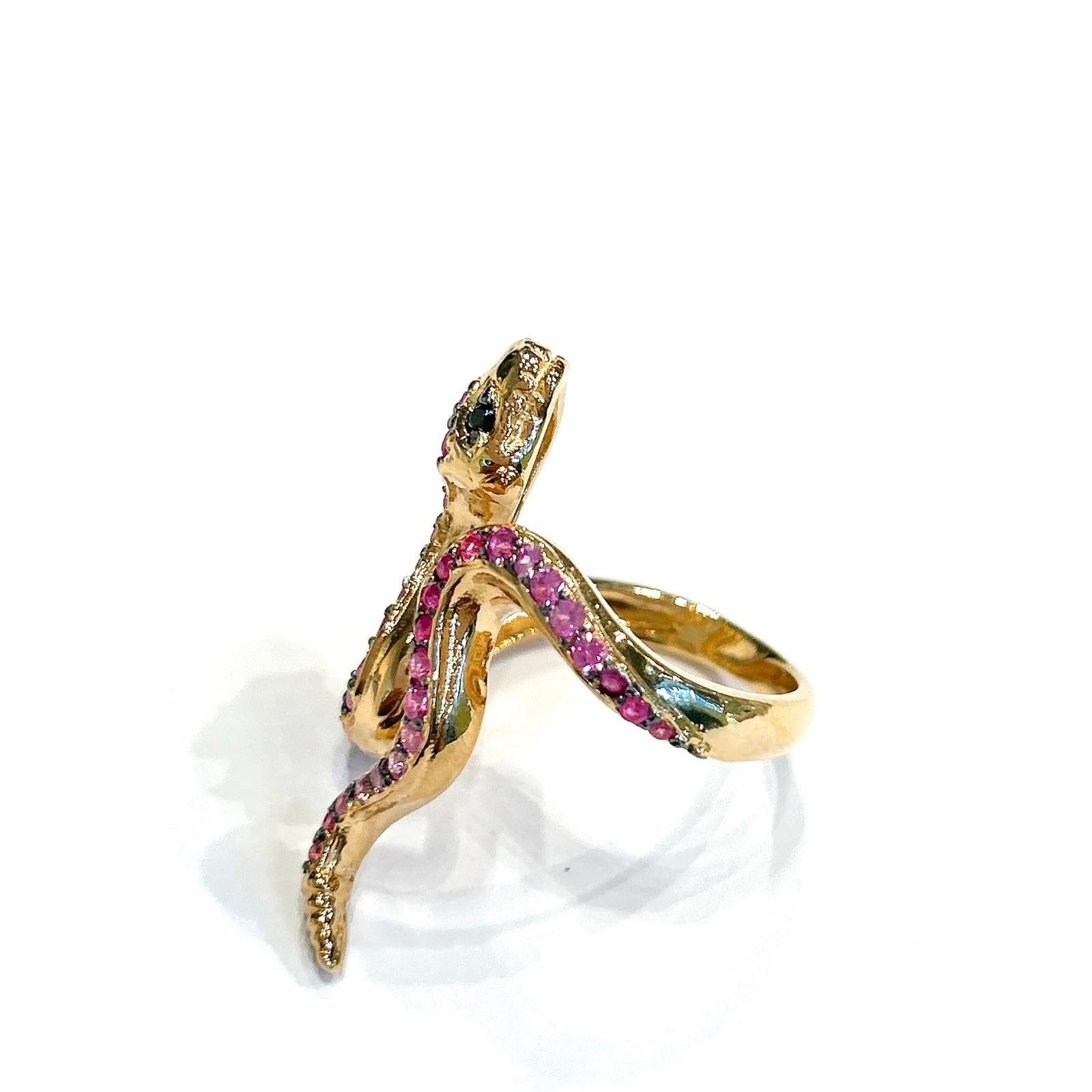 Bochic “Orient” Blue Sapphire & Red Ruby Serpent Ring In 18K Gold & Silver For Sale 1