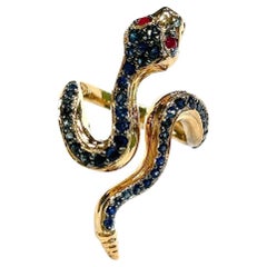 Bochic “Orient” Blue Sapphire & Red Ruby Serpent Ring In 18K Gold & Silver