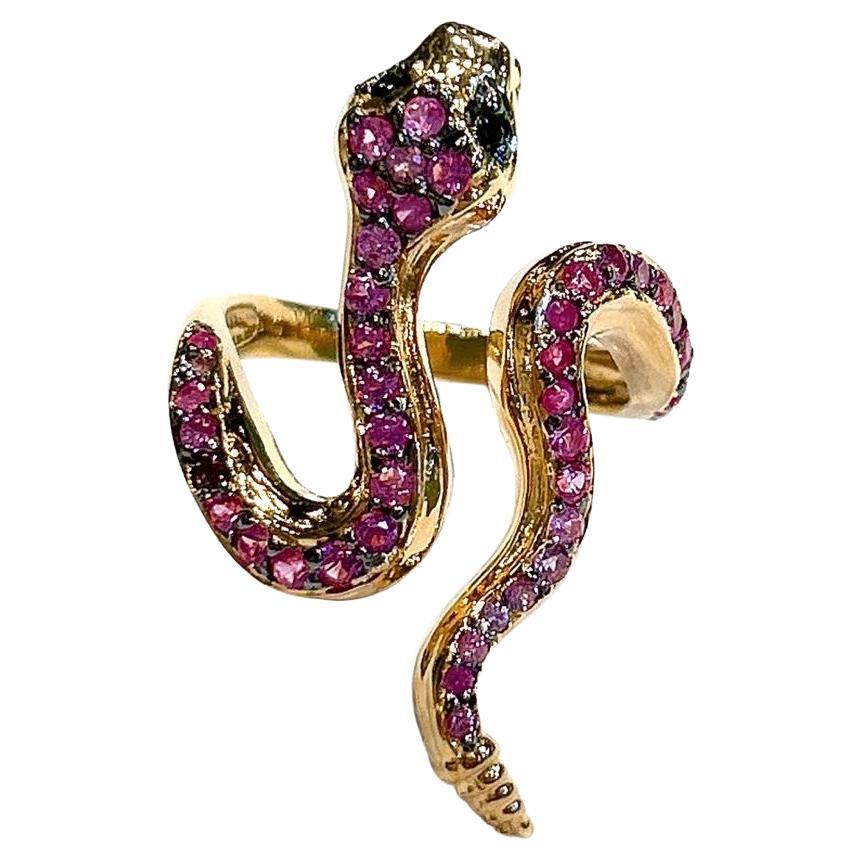 Anillo Bochic "Orient" Zafiro Azul y Rubí Rojo Serpiente en Oro de 18K y Plata