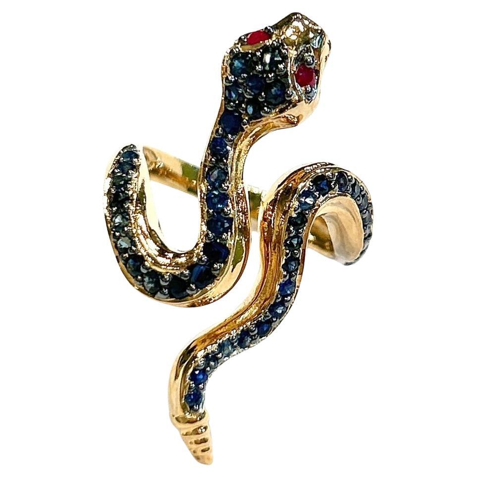 Bochic “Orient” Blue Sapphire & Red Ruby Serpent Ring In 18K Gold & Silver