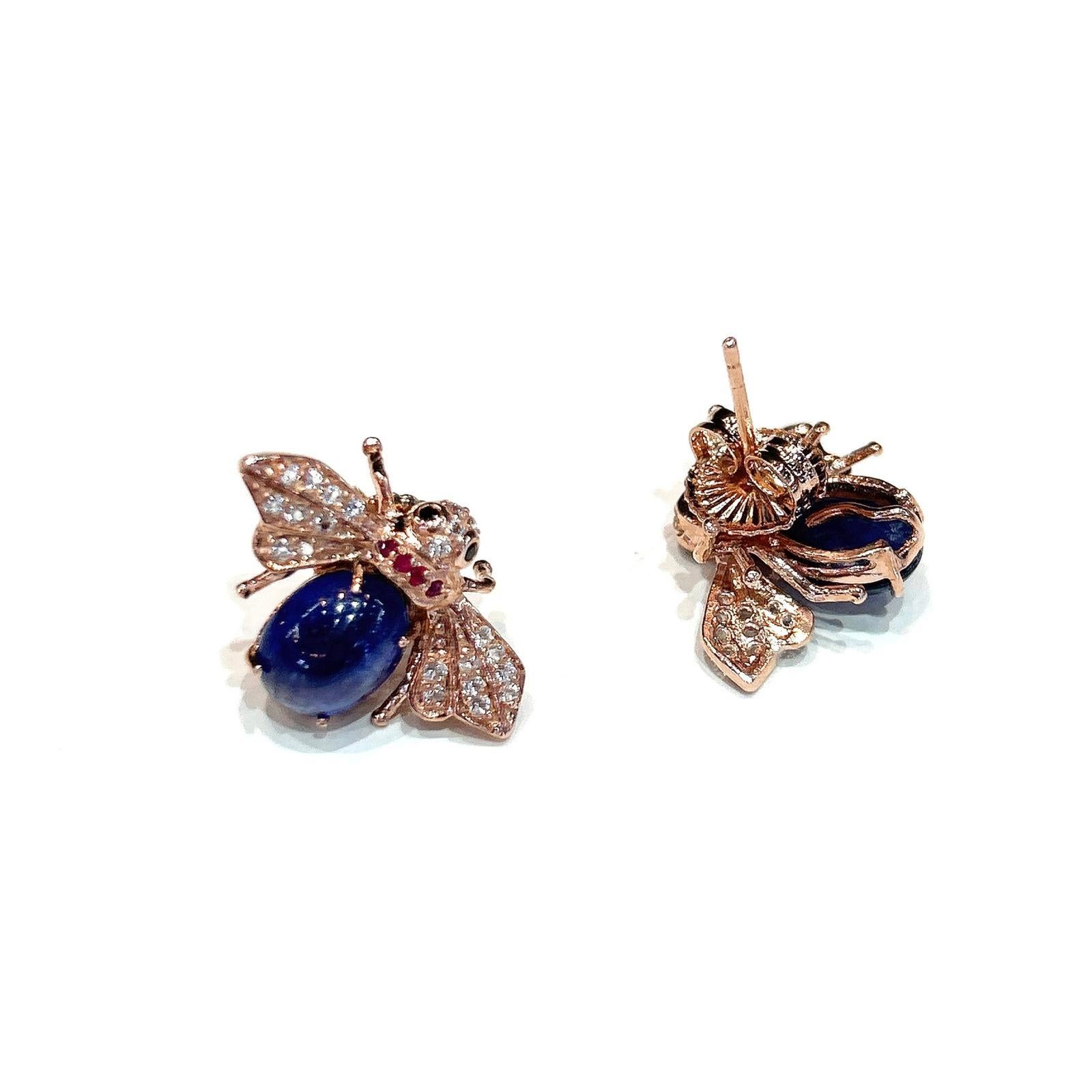 Bochic “Orient” Blue Sapphire & Ruby Earrings Set In 18K Yellow Gold & Silver 1