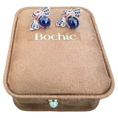 Pendientes Bochic "Orient" de zafiro azul y rubí engastados en oro amarillo de 18 quilates y plata