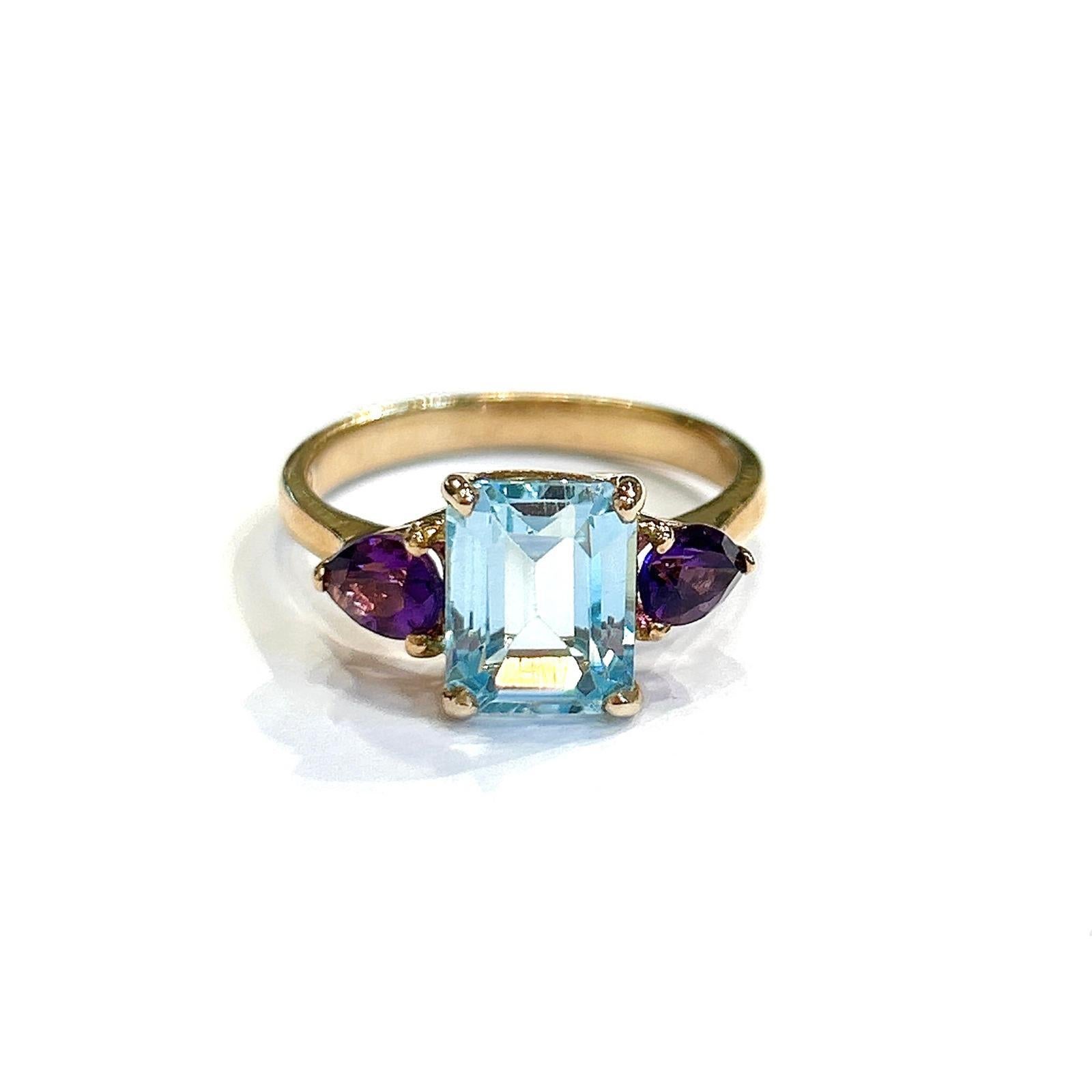 Bochic “Orient” Blue Topaz & Amethyst  Ring Set In 18K Gold & Silver For Sale 6