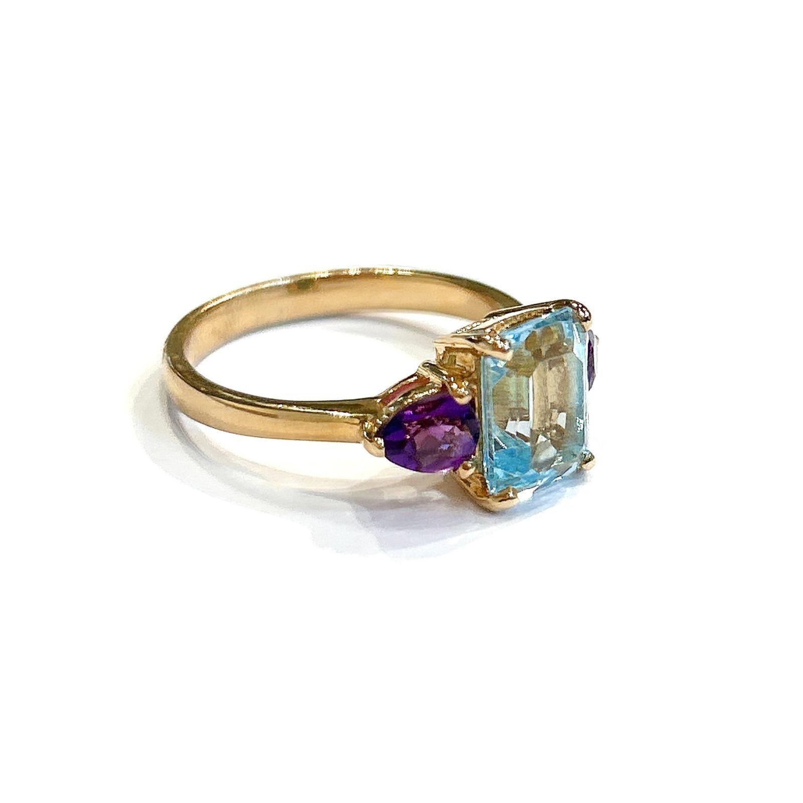 Bochic “Orient” Blue Topaz & Amethyst  Ring Set In 18K Gold & Silver For Sale 7