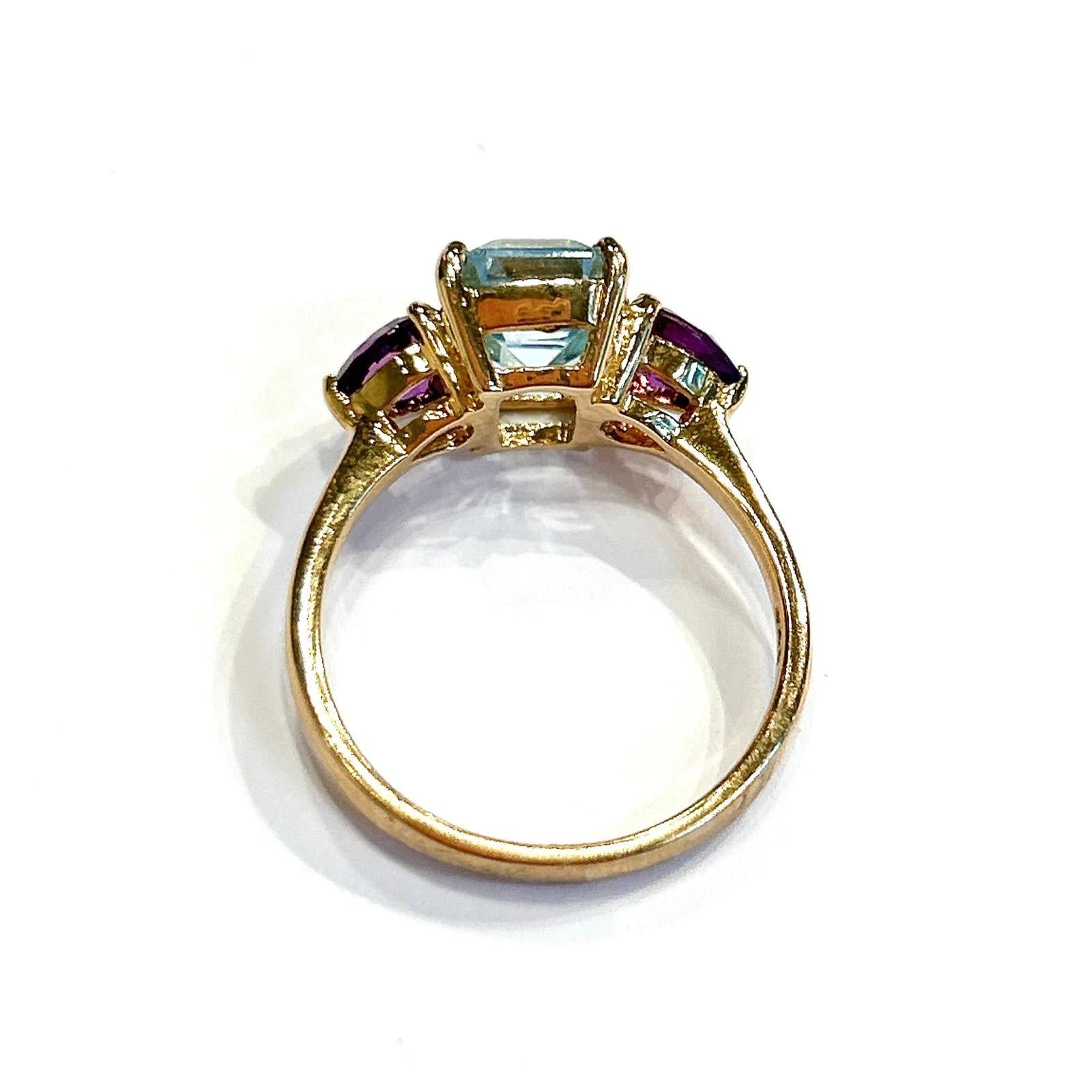 Bochic “Orient” Blue Topaz & Amethyst  Ring Set In 18K Gold & Silver For Sale 8