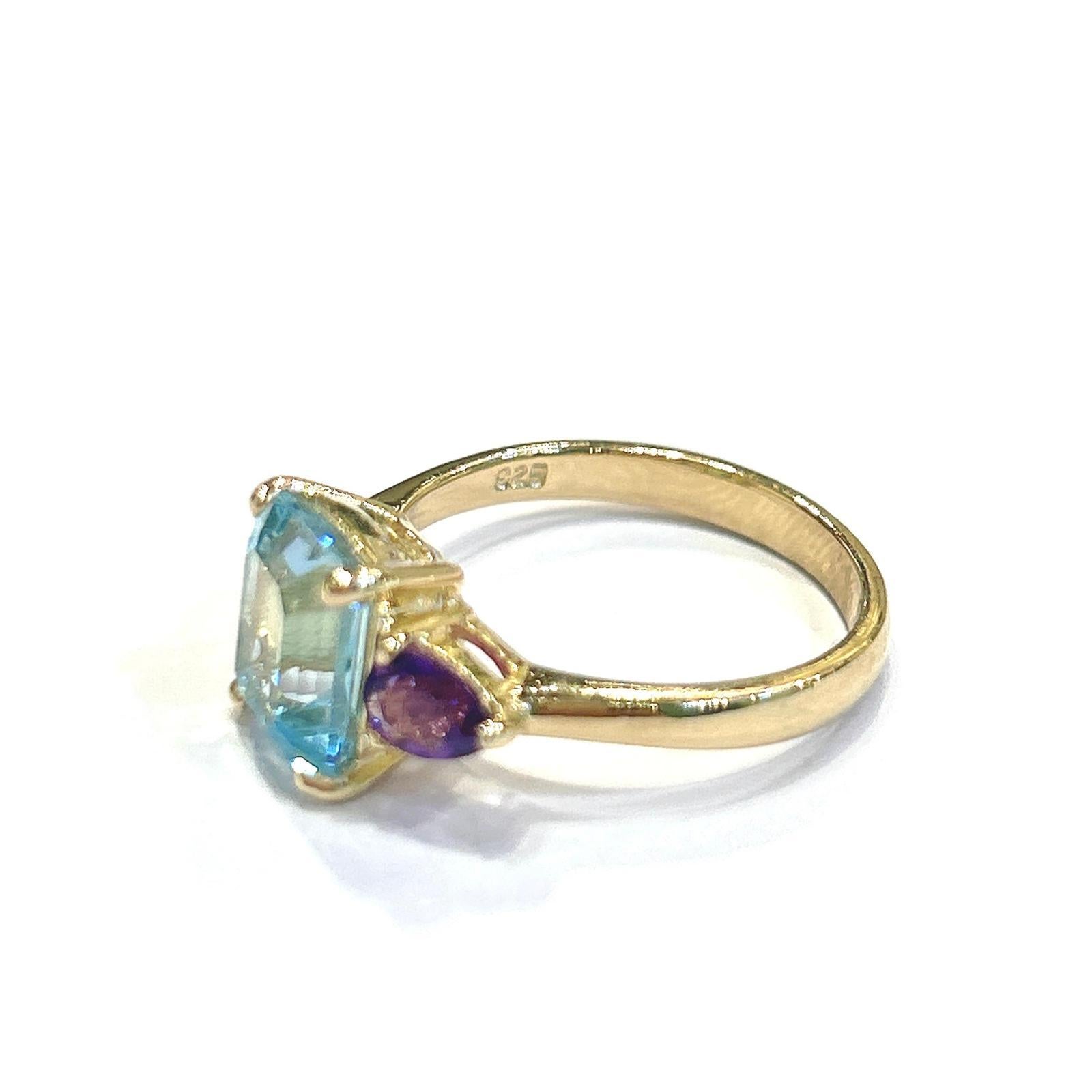 Art Deco Bochic “Orient” Blue Topaz & Amethyst  Ring Set In 18K Gold & Silver For Sale