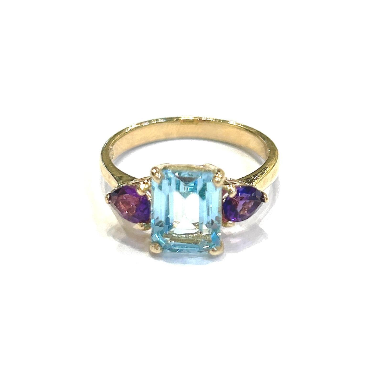 Bochic “Orient” Blue Topaz & Amethyst  Ring Set In 18K Gold & Silver In New Condition For Sale In New York, NY