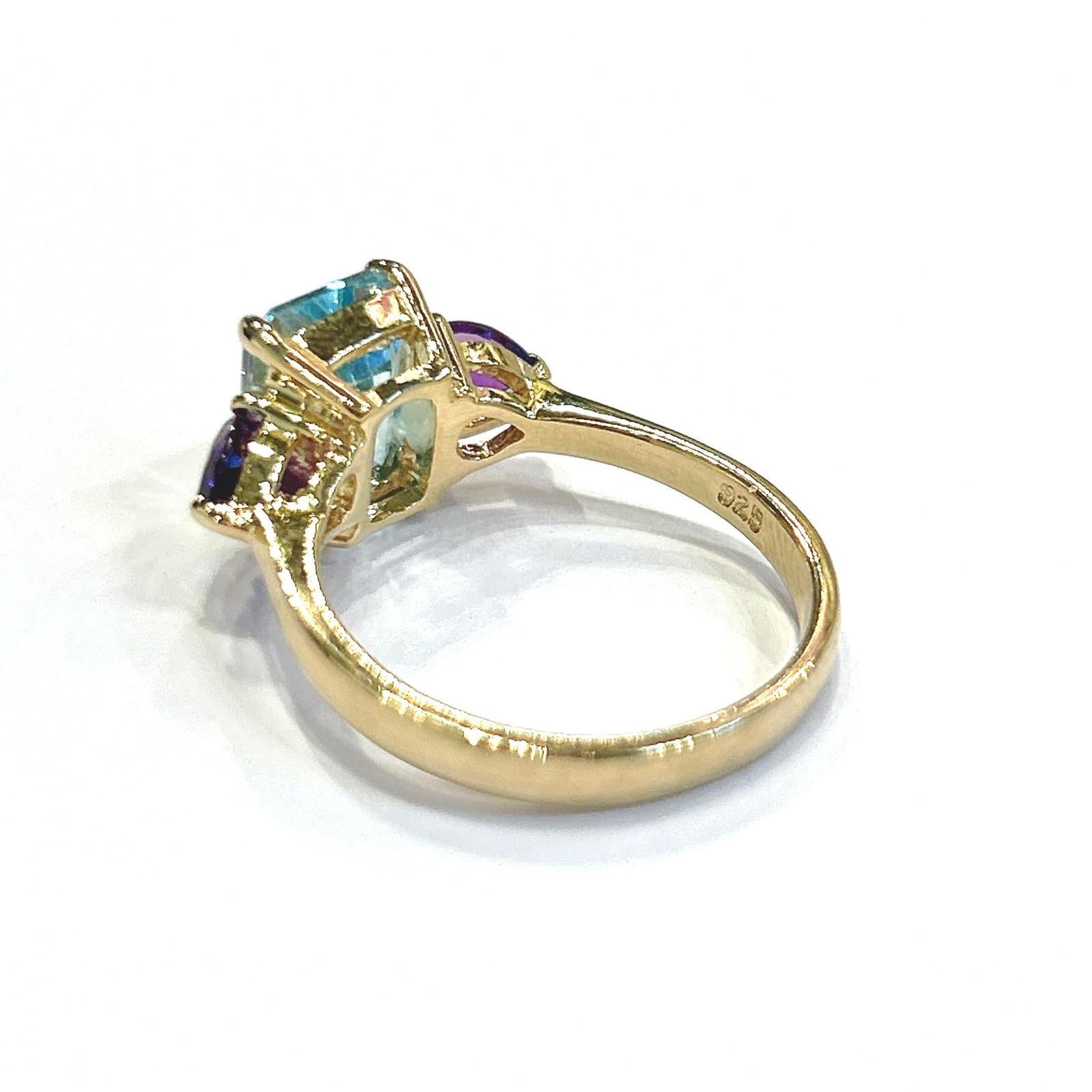 Women's or Men's Bochic “Orient” Blue Topaz & Amethyst  Ring Set In 18K Gold & Silver For Sale