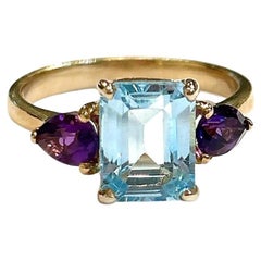 Bochic Orient Blauer Topas & Amethyst  Ring aus 18 Karat Gold und Silber