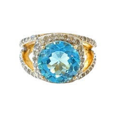 Bochic Orient Blauer Topas & Diamant  Cocktail-Ring aus 18 Karat Gold und Silber