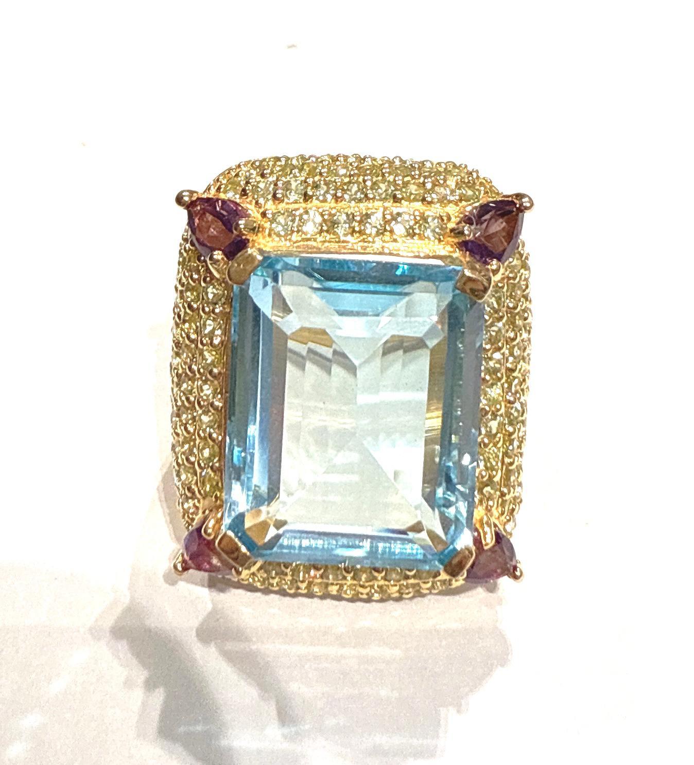Bochic “Orient” Blue Topaz & Multi Gem Cocktail Ring Set In 18K Gold & Silver For Sale 6