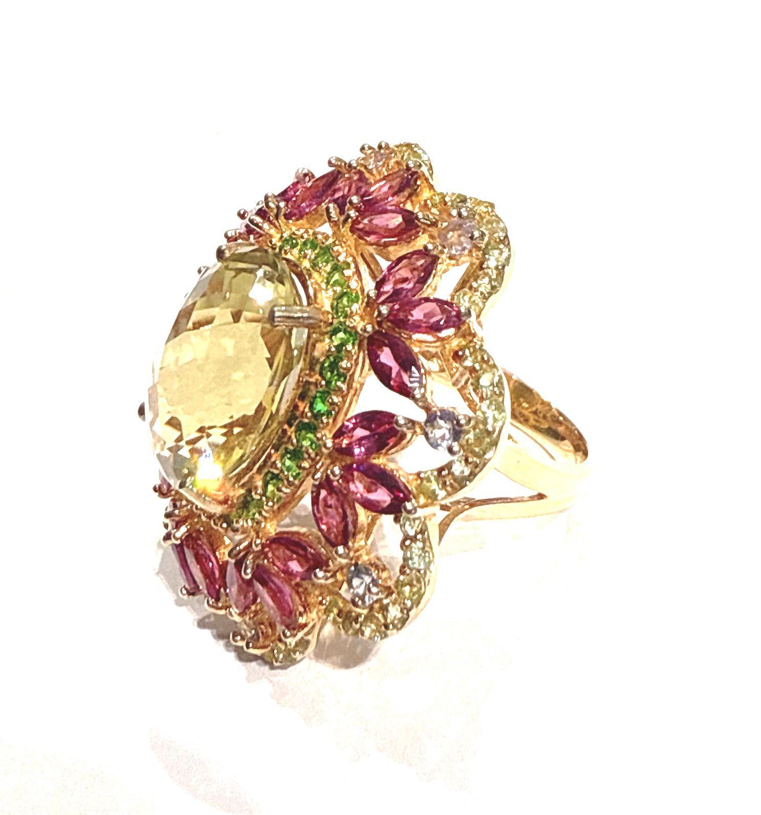 Bochic “Orient” Blue Topaz & Multi Gem Cocktail Ring Set In 18K Gold & Silver For Sale 7