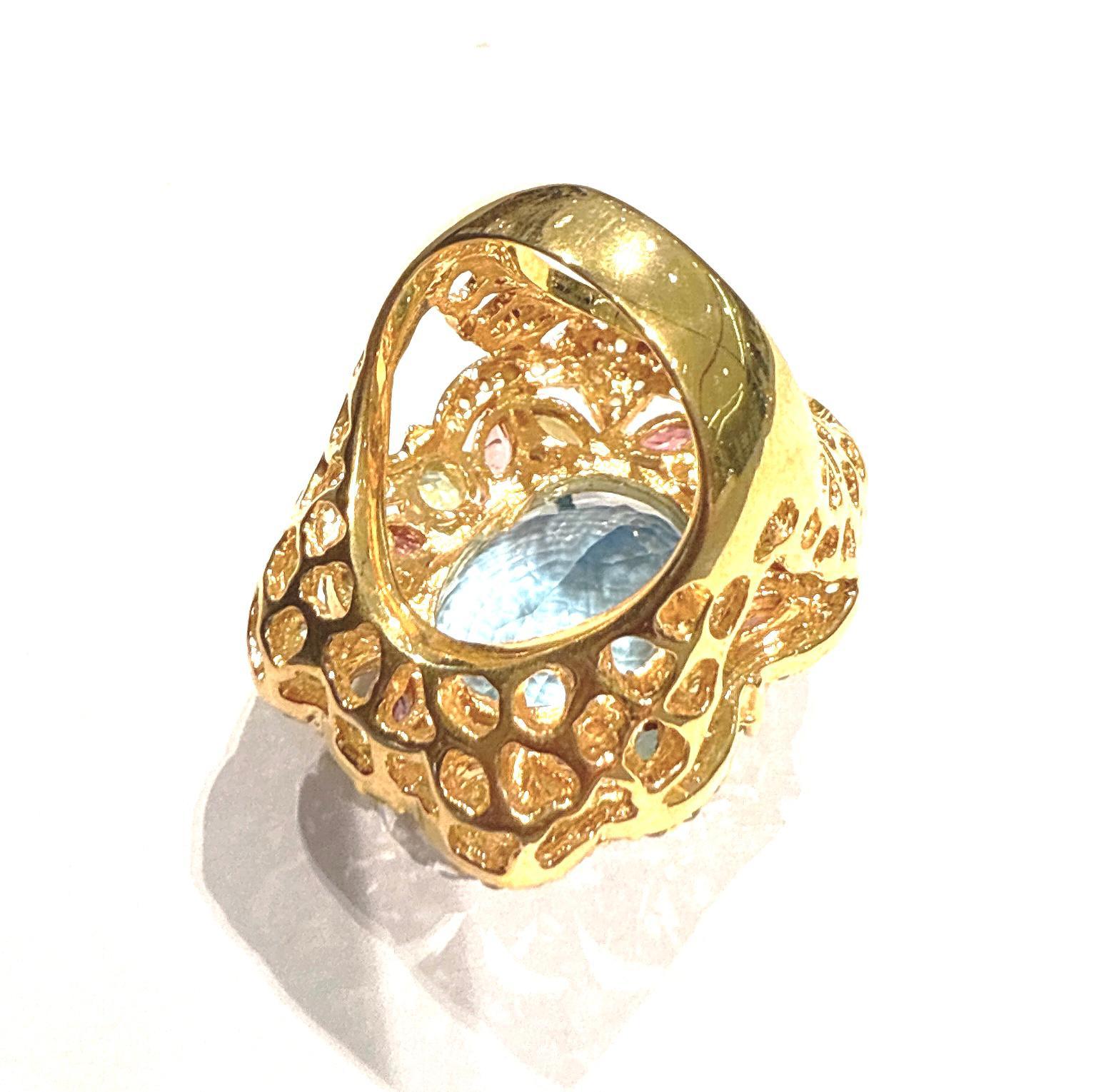 Bochic “Orient” Blue Topaz & Multi Gem Cocktail Ring Set In 18K Gold & Silver In New Condition For Sale In New York, NY