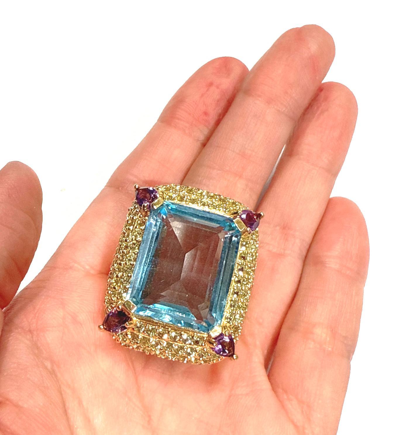 Bochic “Orient” Blue Topaz & Multi Gem Cocktail Ring Set In 18K Gold & Silver In New Condition For Sale In New York, NY