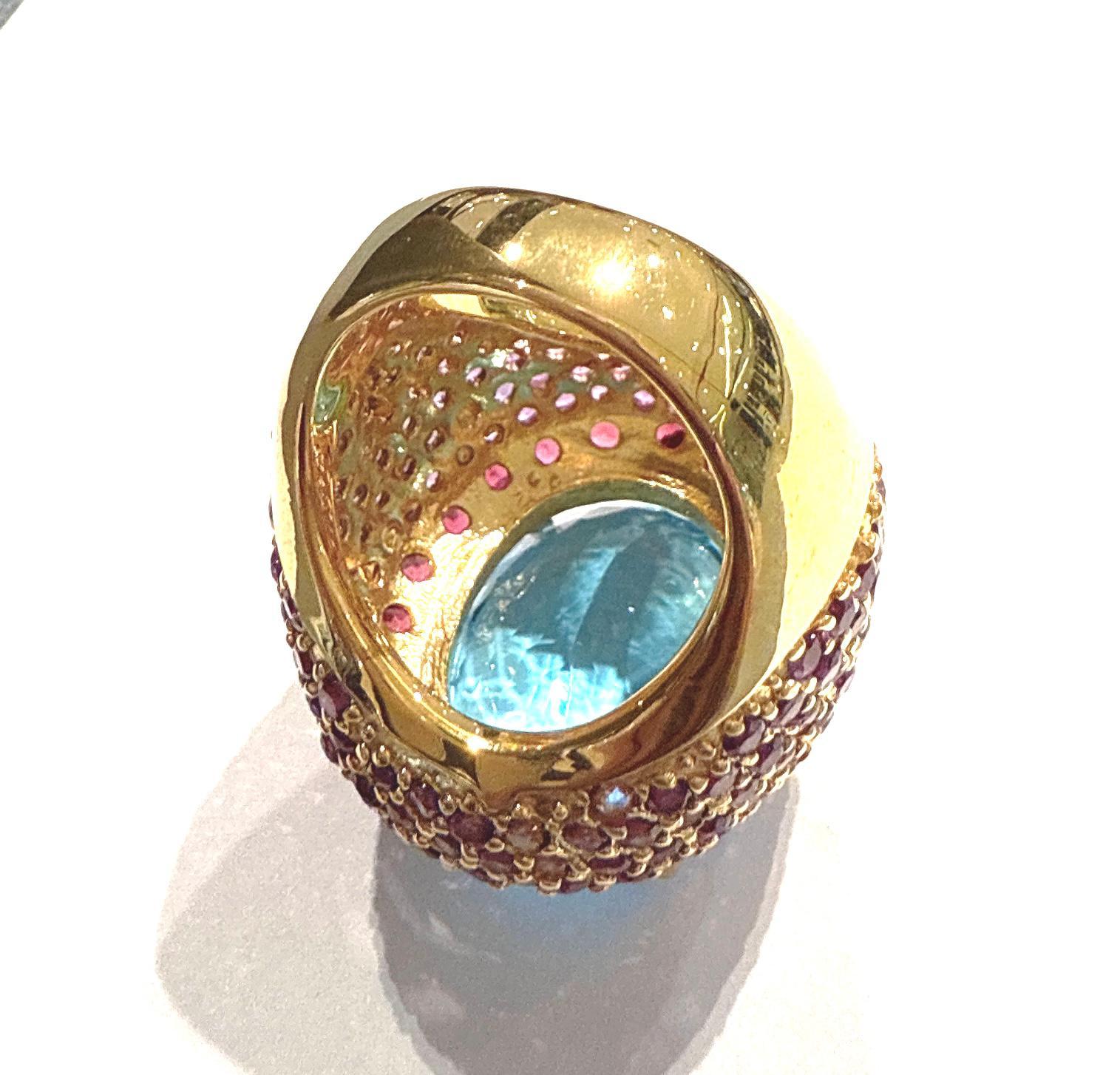 Women's Bochic “Orient” Blue Topaz & Multi Gem Cocktail Ring Set In 18K Gold & Silver For Sale
