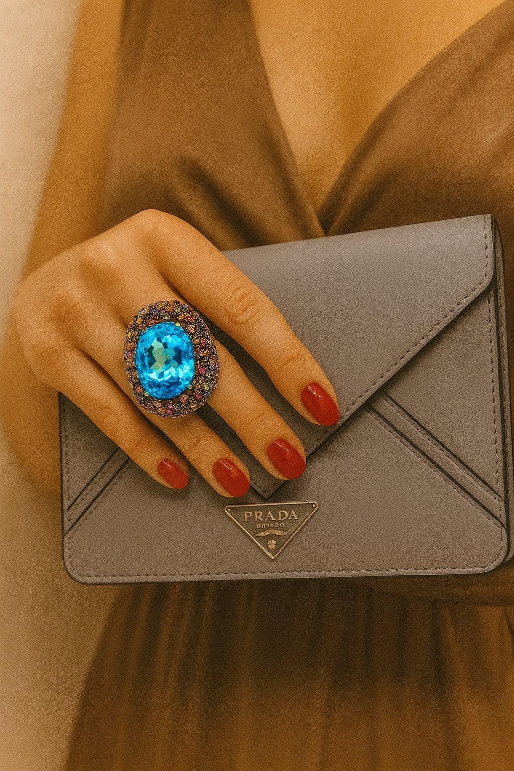 da uomo o donna Anello da cocktail con topazio blu e gemme multiple di Bochic 