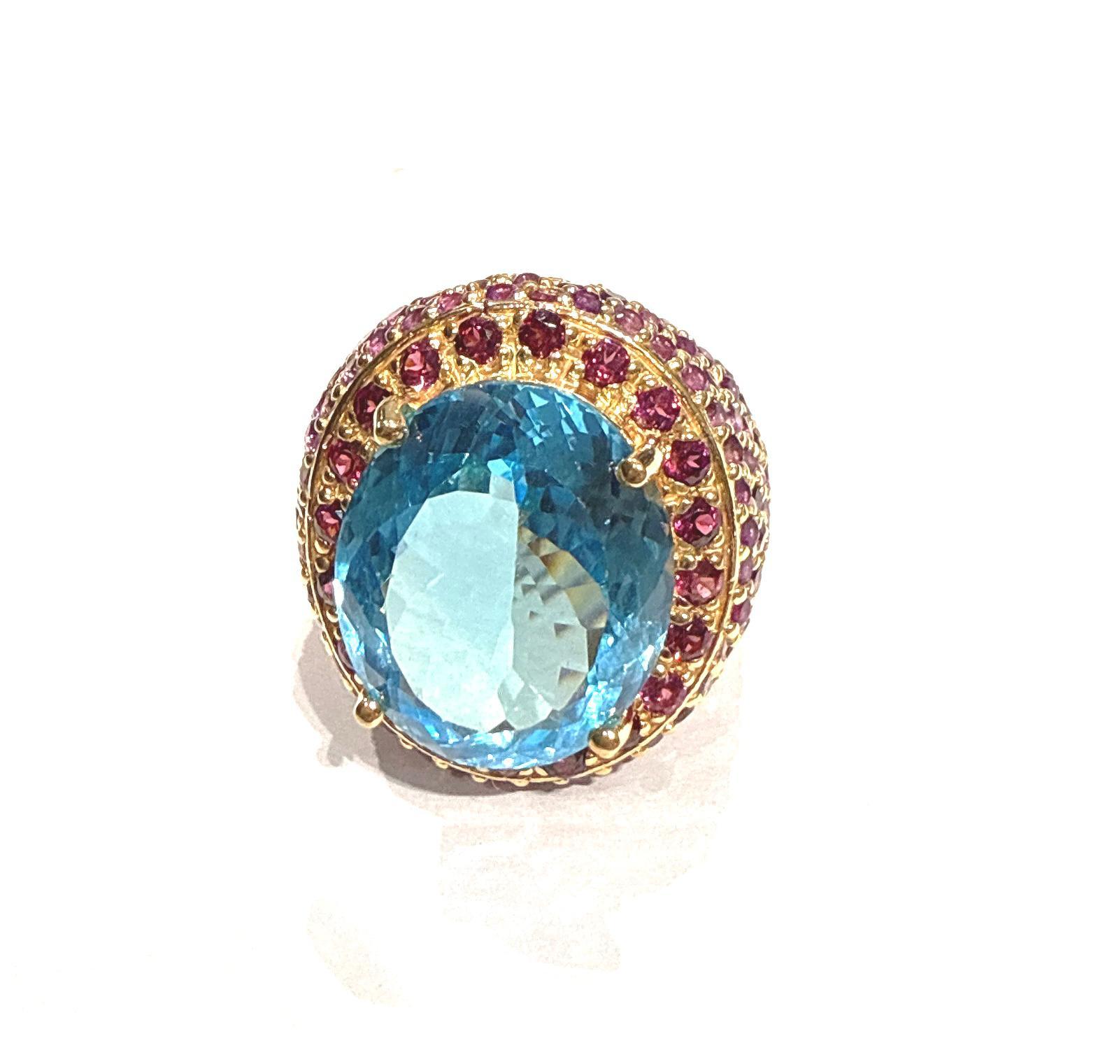 Bochic “Orient” Blue Topaz & Multi Gem Cocktail Ring Set In 18K Gold & Silver For Sale 2