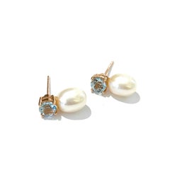 Bochic “Orient” Blue Topaz & South Sea Pear Earrings Set In 18K Gold & Silver