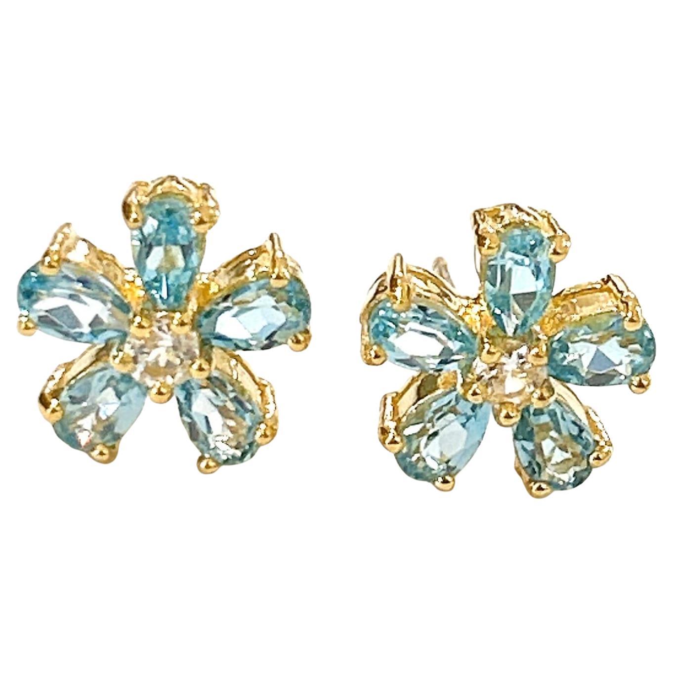 Pendientes Bochic "Oriente" de topacio azul y blanco engastados en oro de 18 quilates y plata