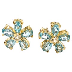 Pendientes Bochic "Oriente" de topacio azul y blanco engastados en oro de 18 quilates y plata