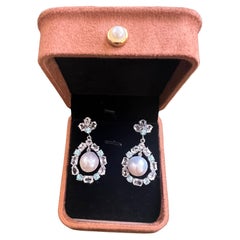 Bochic “Orient” Blue & White Topaz White Pearls Earrings Set 18K Gold & Silver