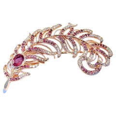 Bochic “Orient Brooch, Pink Sapphire & Multi Natural Gems Set in 22 Pink Gold