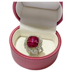 Bochic Orient Burma Rubin & Diamant Vintage Cluster-Ring aus 18 K Gold