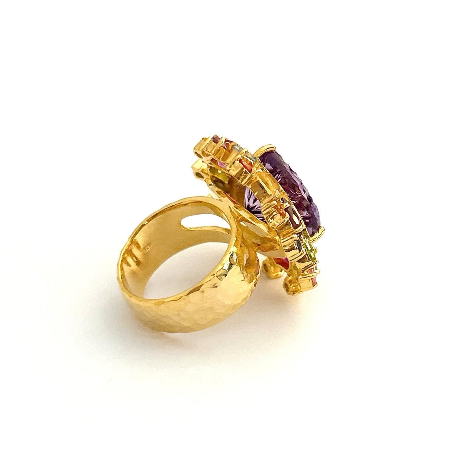 Bochic “Orient” Candy Amethyst & Multi Gem Cocktai Ring Set In 18k Gold & Silver In New Condition For Sale In New York, NY