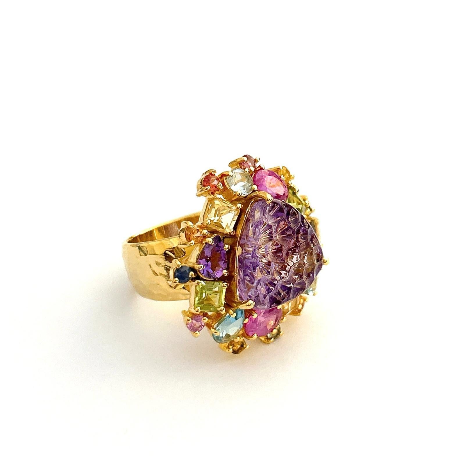 Women's Bochic “Orient” Candy Amethyst & Multi Gem Cocktai Ring Set In 18k Gold & Silver For Sale