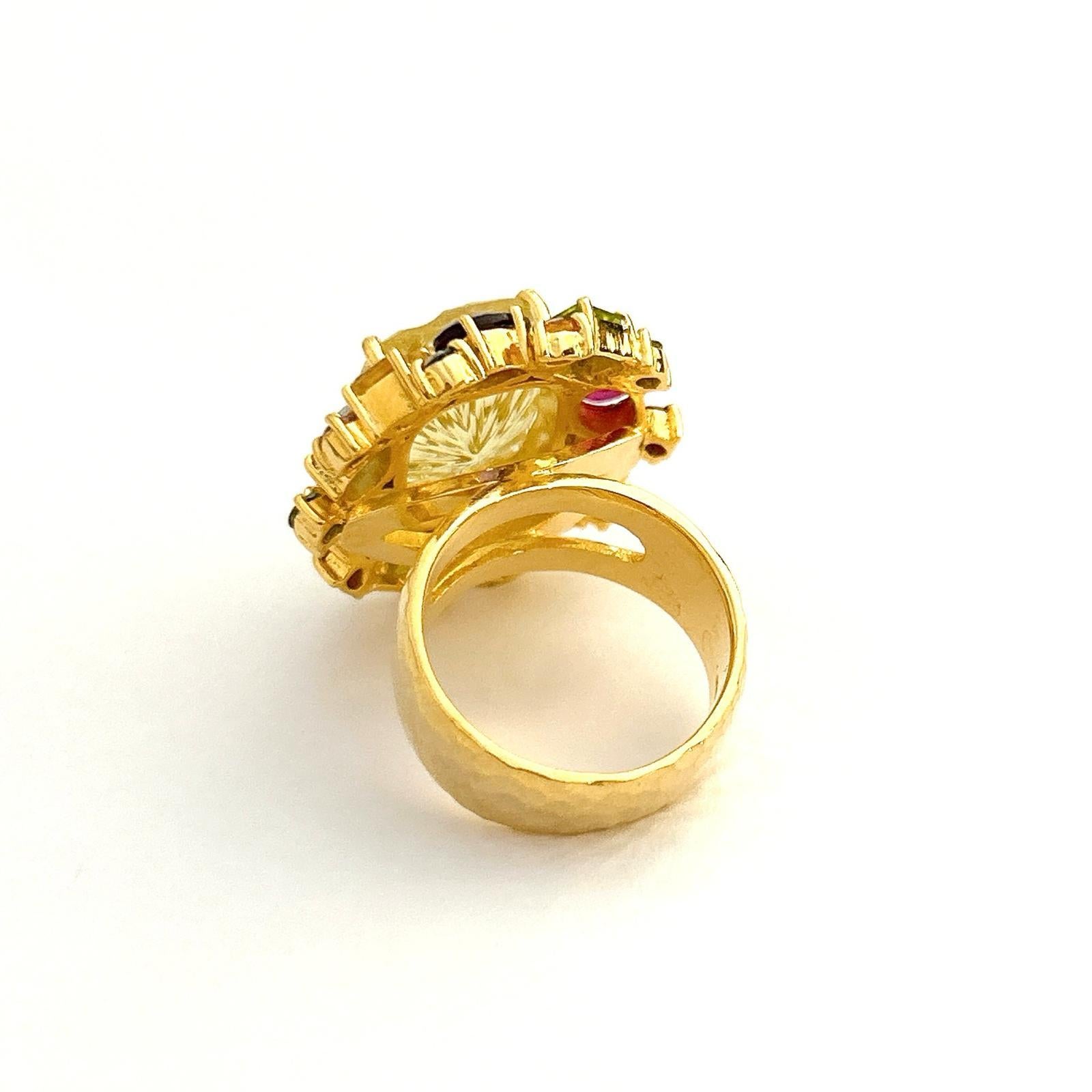 Bochic “Orient” Candy Cocktail Citrine & Multi Gem Ring Set In 18k Gold & Silver In New Condition For Sale In New York, NY