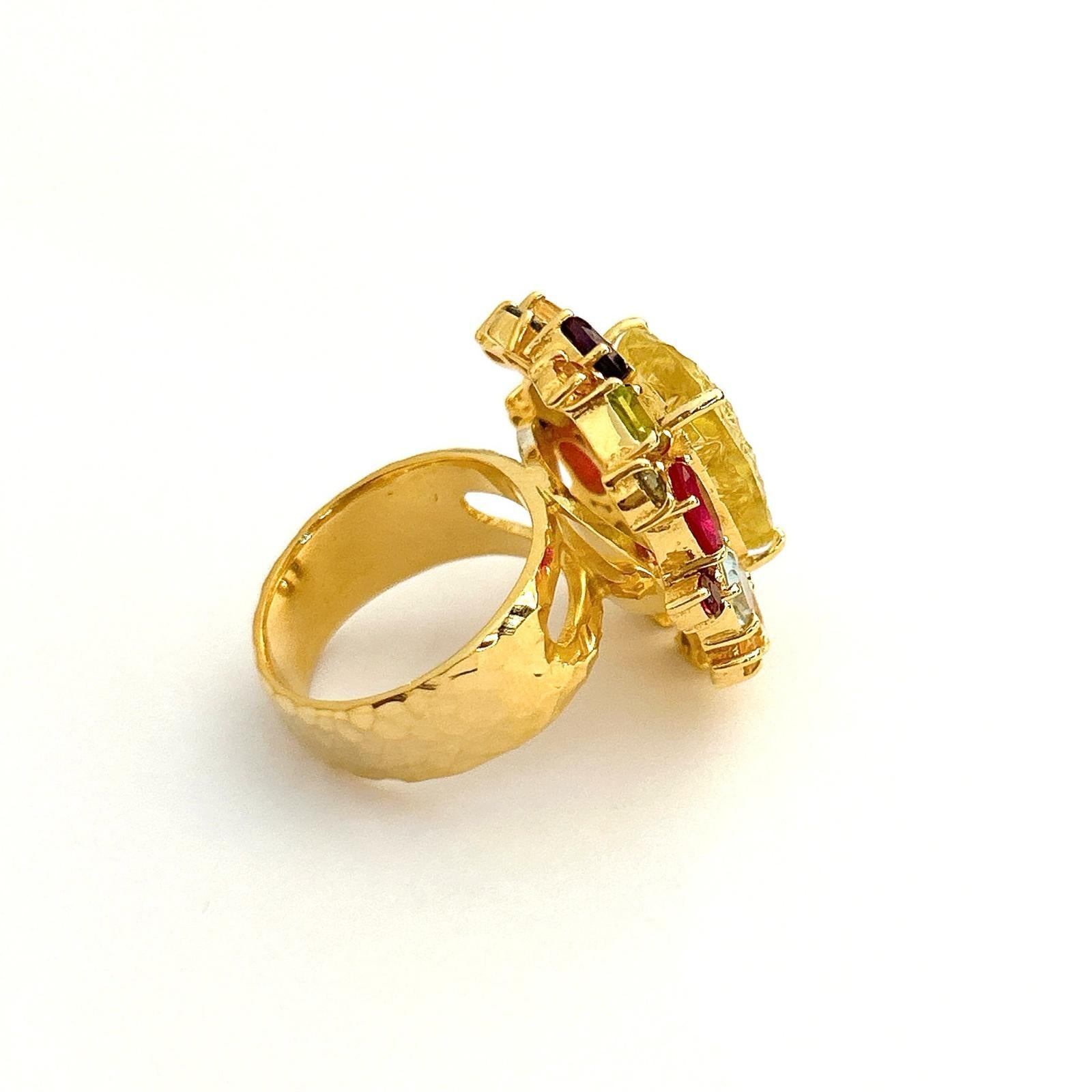 Women's Bochic “Orient” Candy Cocktail Citrine & Multi Gem Ring Set In 18k Gold & Silver For Sale