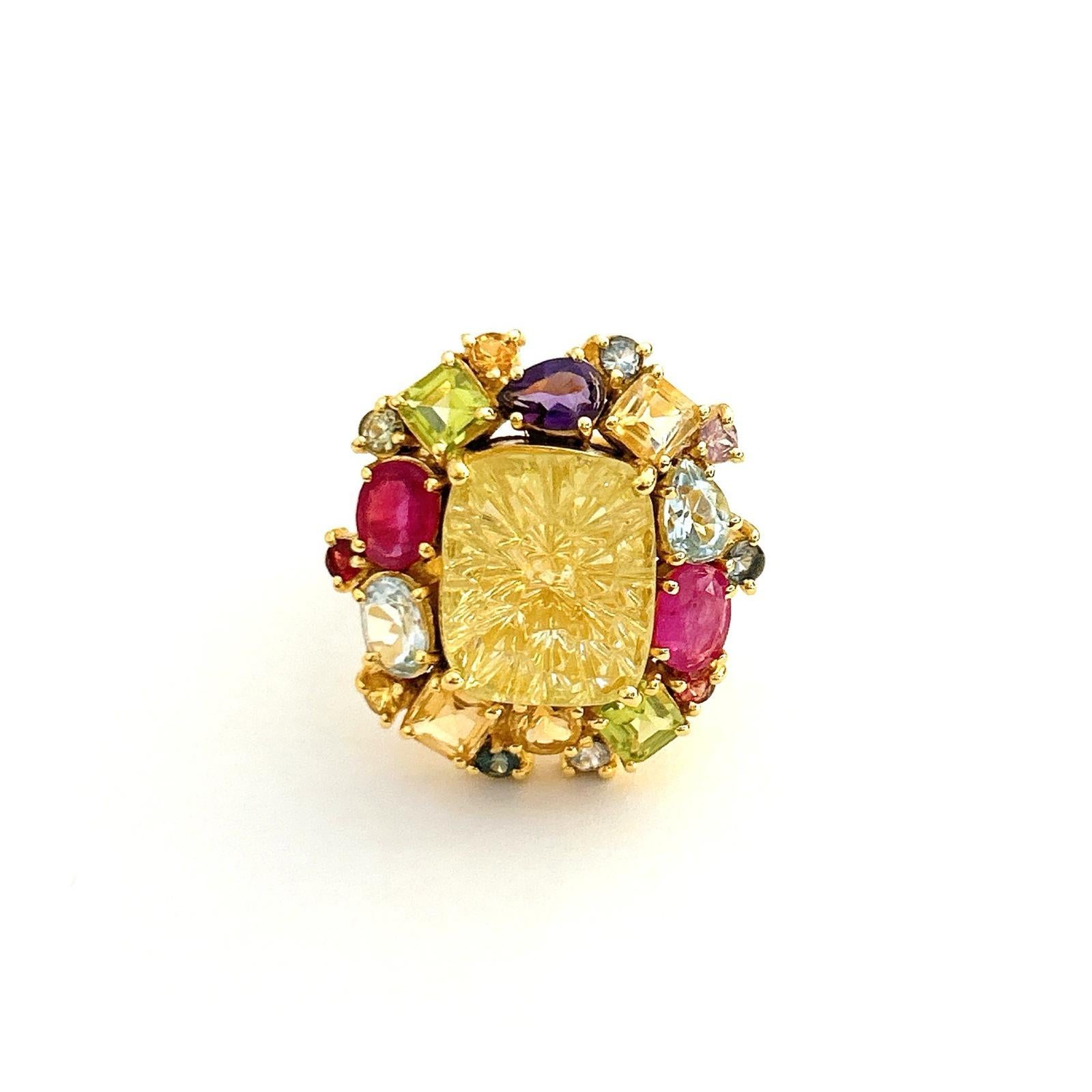 Bochic “Orient” Candy Cocktail Citrine & Multi Gem Ring Set In 18k Gold & Silver For Sale 1