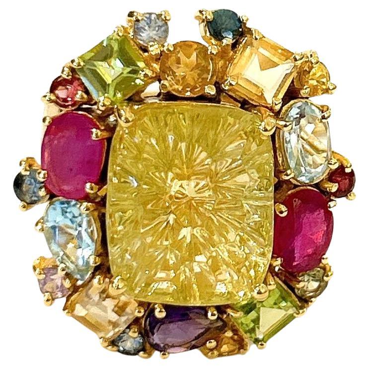 Bochic “Orient” Candy Cocktail Citrine & Multi Gem Ring Set In 18k Gold & Silver For Sale